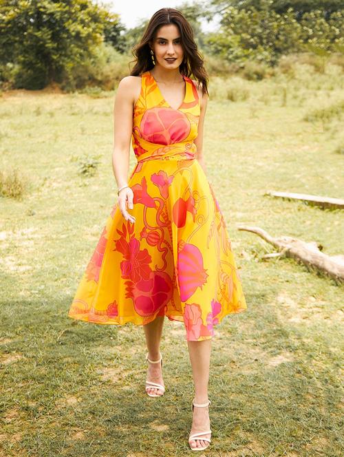 women floral printed sleeveless fit & flare dress - 21917389 - Very Small Image - 1