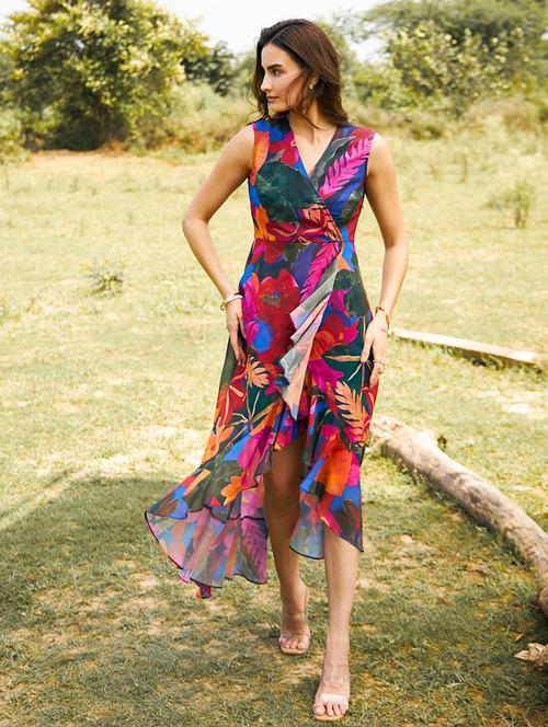 women floral printed sleeveless ruffle dress - 21917408 - Very Small Image - 1