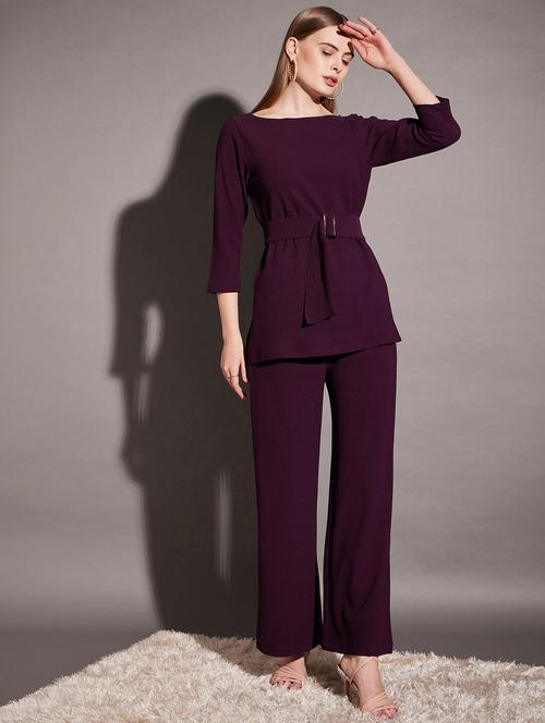 women solid top and trouser co-ord set - 21917421 - Very Small Image - 1