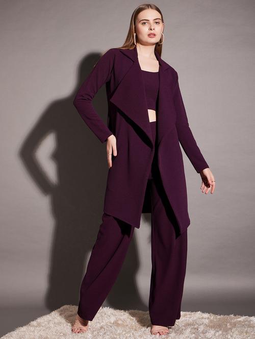women solid top and trouser with blazer set - 21917424 - Very Small Image - 1