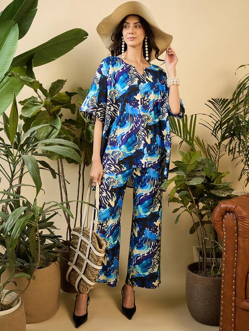 women printed kaftan top and trouser co-ord set - 21917436 - Very Small Image - 1