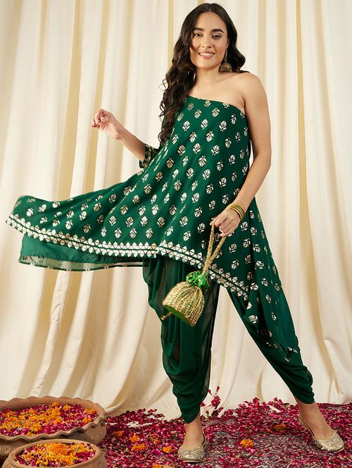 women printed single shoulder kurta and dhoti pant set - 21917490 - Very Small Image - 1