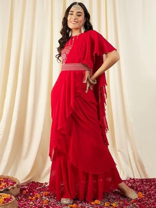 women solid ready to wear saree - 21917498 - Very Small Image - 1