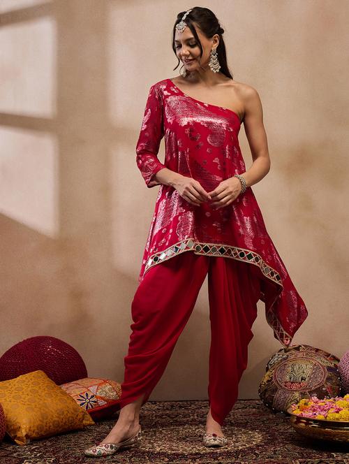 women self design single shoulder kurta salwar set - 21917523 - Very Small Image - 1