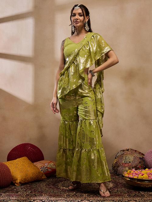 women self design v neck fusion set - 21917542 - Very Small Image - 1