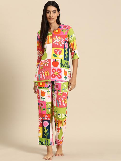 women printed nightwear pyjama set  - 21917785 - Very Small Image - 1