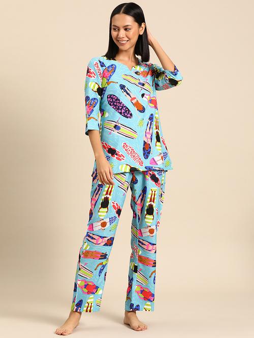 women printed nightwear pyjama set  - 21917786 - Very Small Image - 1