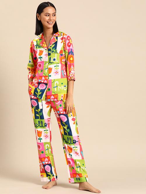 women printed nightwear pyjama set  - 21917793 - Very Small Image - 1
