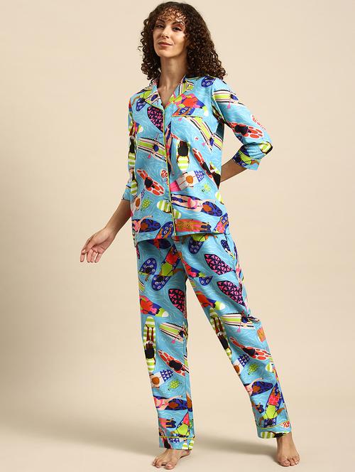 women printed nightwear pyjama set  - 21917794 - Very Small Image - 1