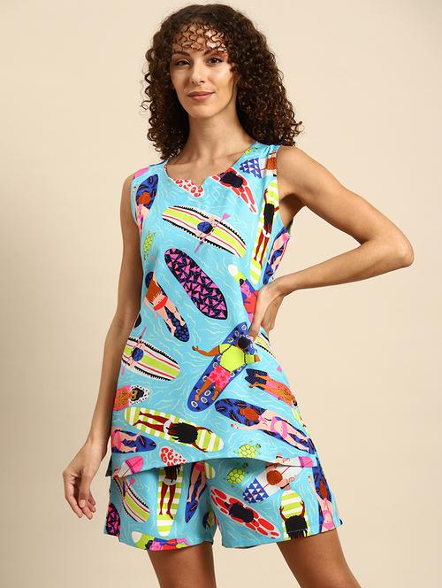 women printed nightwear shorts set - 21917802 - Very Small Image - 1