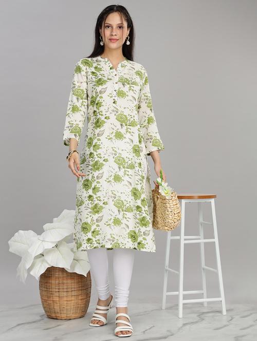 women green three quarter sleeve straight kurta - 21917820 - Very Small Image - 1