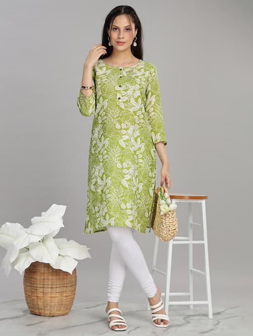 women green three quarter sleeve straight kurta - 21917827 - Very Small Image - 1