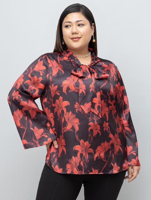 women plus size floral printed bell sleeves top - 21918334 - Very Small Image - 1