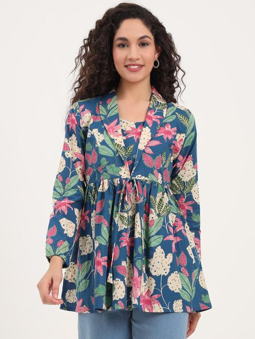 women floral printed long sleeves peplum top - 21918699 - Very Small Image - 1