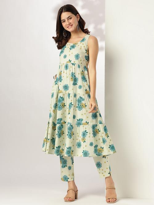women floral sleeveless kurta pant set - 21918800 - Very Small Image - 1