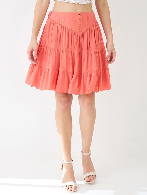 women peach mid rise flared hem tiered mini skirt - 21918812 - Very Small Image - 1
