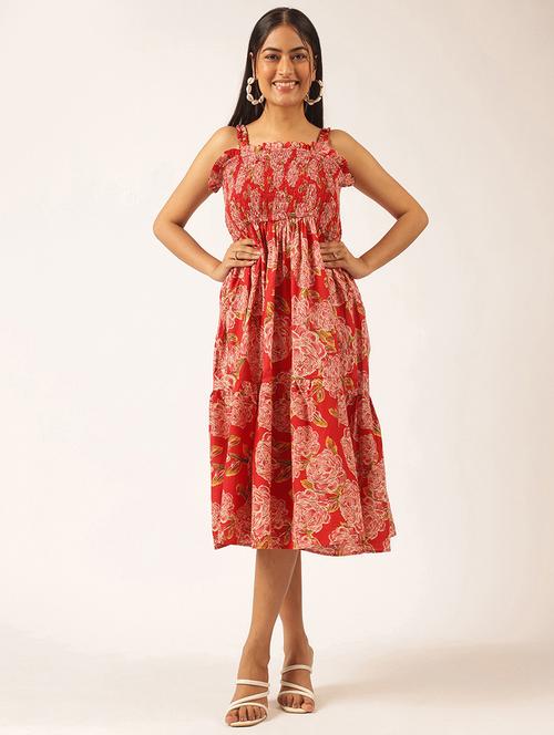 women floral printed shoulder strap tiered dress - 21918910 - Very Small Image - 1