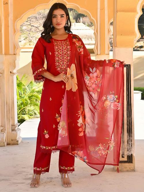 women three quarter sleeve kurta pant with dupatta set - 21919893 - Very Small Image - 1