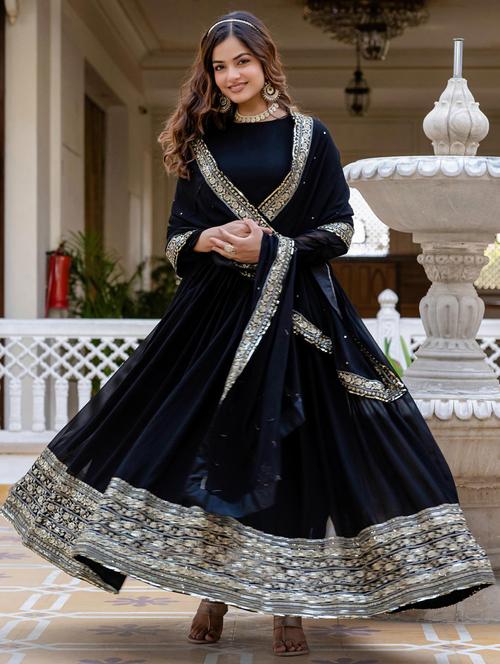 women embroidered long sleeve anarkali kurta with dupatta set - 21920944 - Very Small Image - 1