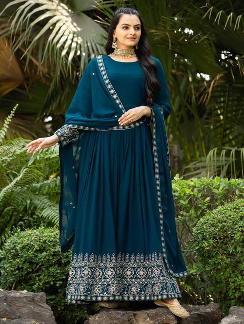 women embroidered long sleeve anarkali kurta with dupatta set - 21920946 - Very Small Image - 1