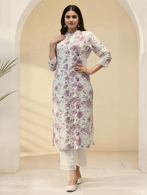 women floral three quarter sleeve kurta palazzo set - 21922350 - Very Small Image - 1