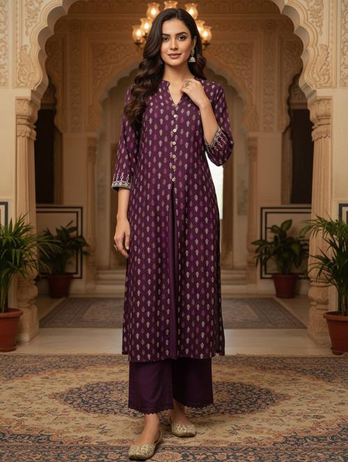 women printed three quarter sleeve kurta palazzo set - 21922356 - Very Small Image - 1