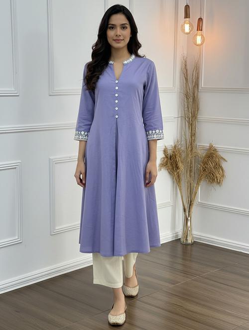 women solid three quarter sleeve kurta palazzo set - 21922361 - Very Small Image - 1