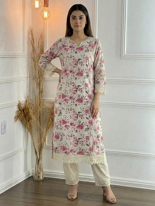women floral three quarter sleeve kurta palazzo set - 21922368 - Very Small Image - 1