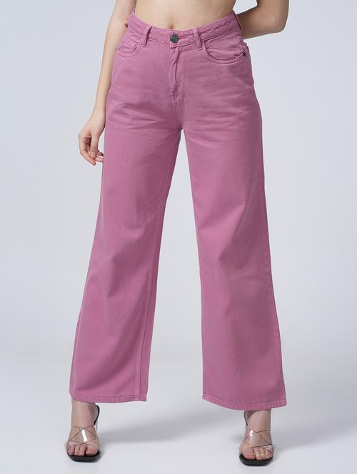 women solid high rise wide leg jean - 21922382 - Very Small Image - 1