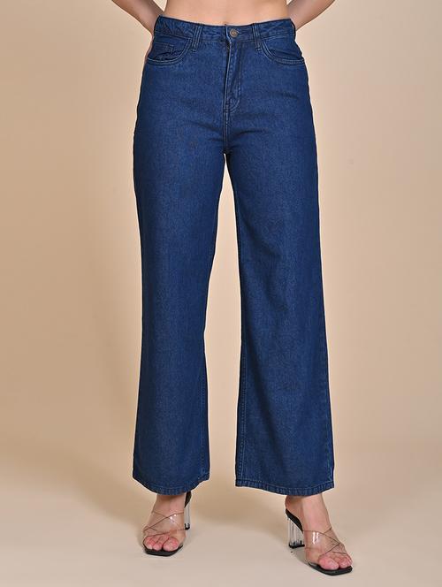 women solid high rise wide leg jean - 21922384 - Very Small Image - 1