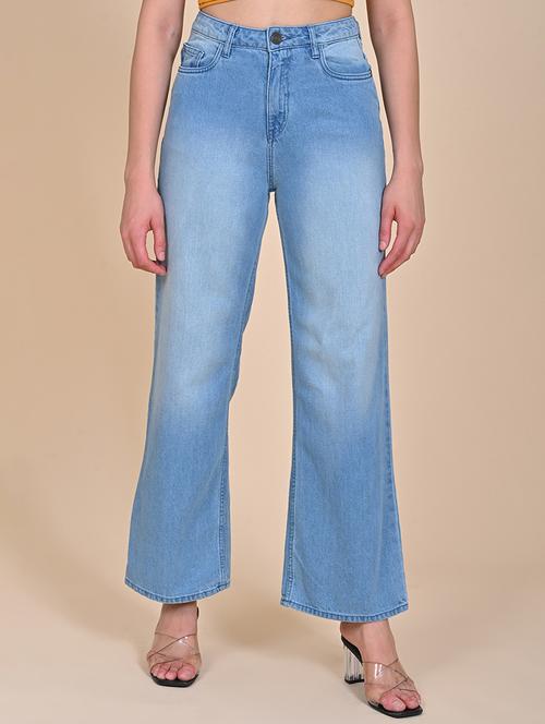 women solid high rise wide leg jean - 21922387 - Very Small Image - 1