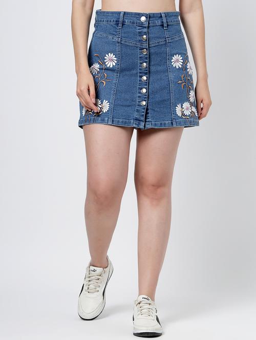 women embroidered high rise denim skirt - 21922520 - Very Small Image - 1