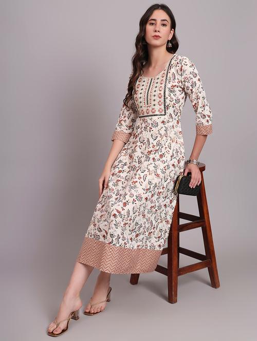 women three quarter sleeve ethnic dress - 21922543 - Very Small Image - 1