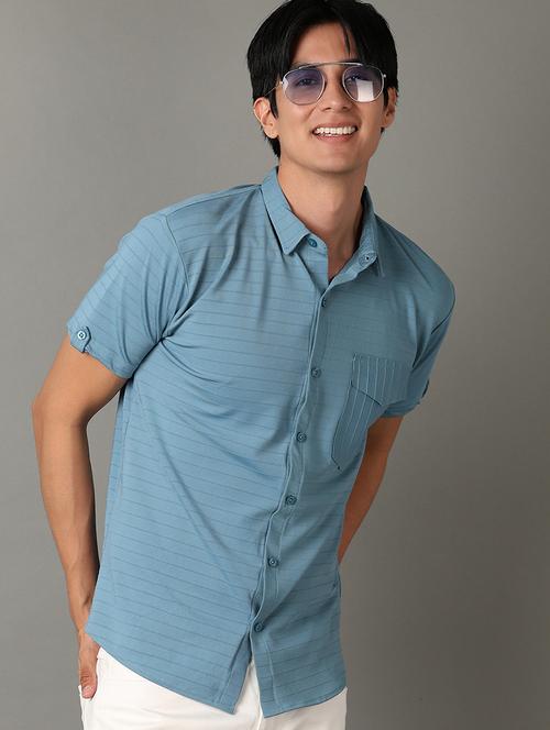 men textured collared short sleeves shirt - 21922691 - Very Small Image - 1