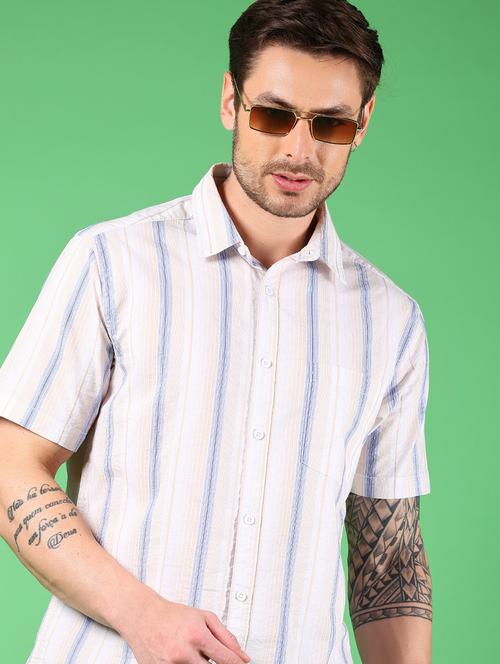 men striped collared short sleeves casual shirt - 21922787 - Very Small Image - 1