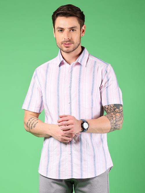 men striped collared short sleeves casual shirt - 21922788 - Very Small Image - 1