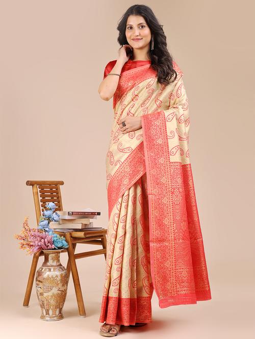 women paisley banarasi saree with blouse - 21924596 - Very Small Image - 1