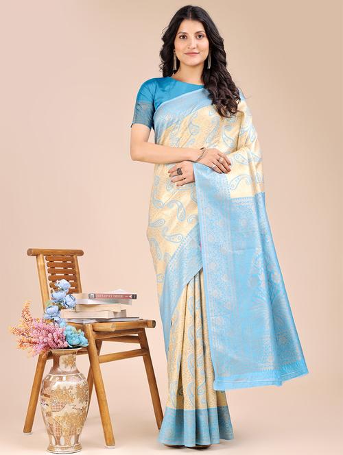 women paisley banarasi saree with blouse - 21924597 - Very Small Image - 1