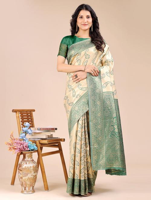 women paisley banarasi saree with blouse - 21924598 - Very Small Image - 1