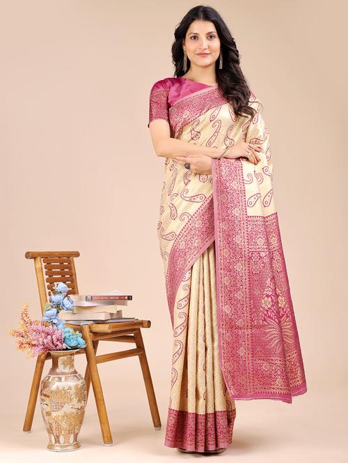 women paisley banarasi saree with blouse - 21924600 - Very Small Image - 1