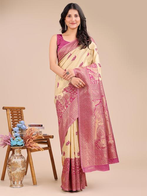 women self design banarasi saree with blouse - 21924615 - Very Small Image - 1