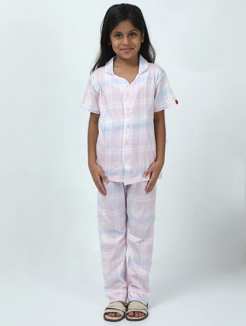 girls pink checkered pyjama set nightwear - 21924887 - Very Small Image - 1