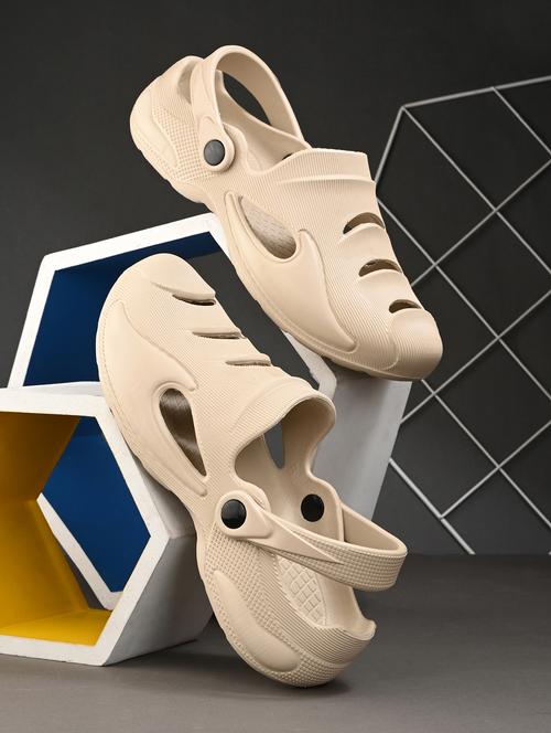 men beige solid slip on clog - 21924890 - Very Small Image - 1