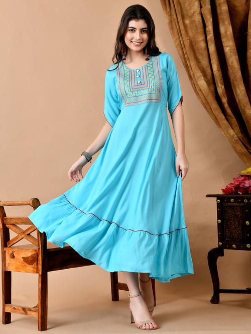 women embroidered three quarter sleeve ethnic dress - 21924914 - Very Small Image - 1
