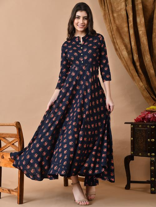 women floral three quarter sleeve ethnic dress - 21924915 - Very Small Image - 1