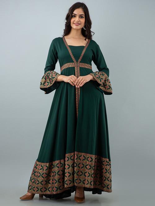 women foil printed bell sleeve ethnic dress - 21924920 - Very Small Image - 1