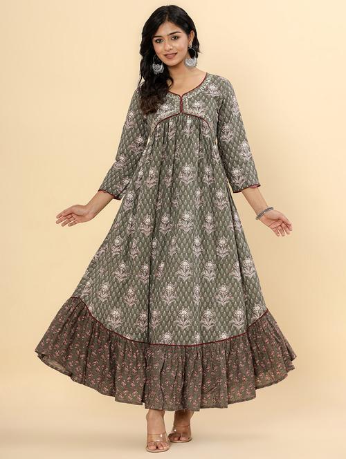 women three quarter sleeve ethnic dress - 21924925 - Very Small Image - 1