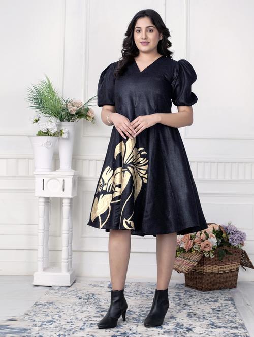 women black floral printed puff sleeve dress - 21924991 - Very Small Image - 1