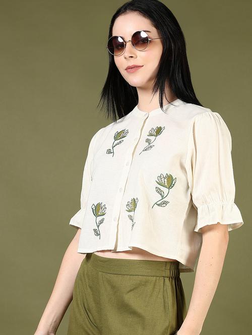 women embroidered puff sleeves crop top - 21925174 - Very Small Image - 1