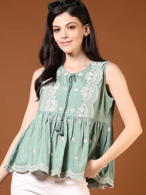 women embroidered tie up neck sleeveless kurti - 21925175 - Very Small Image - 1